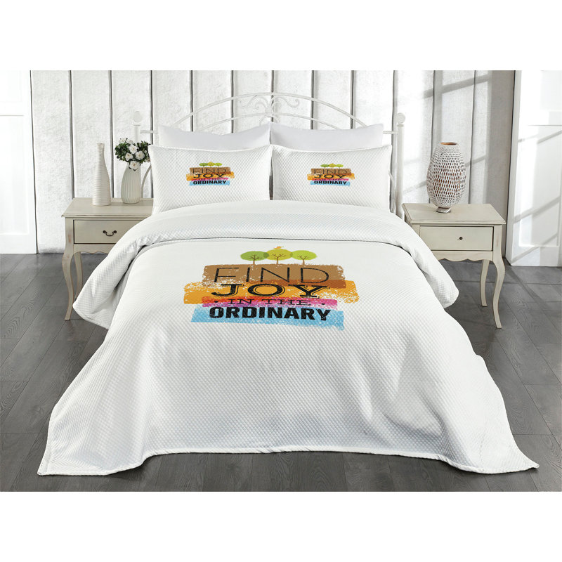 Ambesonne Joy Bedspread Set  Inspirational Words Bird  Multicolor, King Coverlet / Bedspread + 2 Standard Shams
