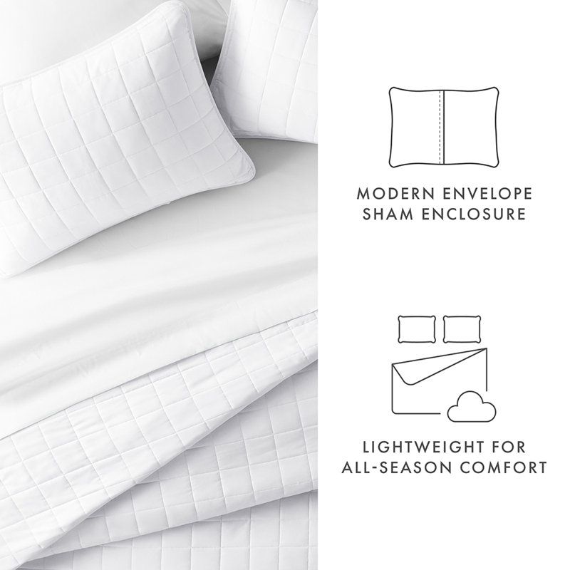 Quilt Coverlet Set All Season Microfiber Contemporary Ultra Soft Bedding in Square Stitch, White