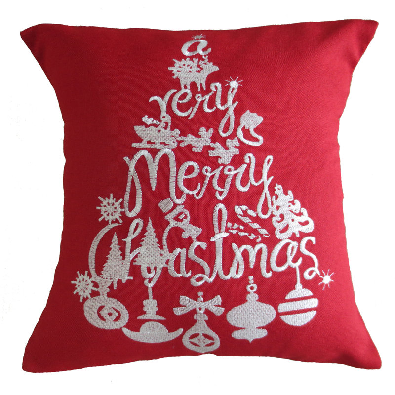 Housse de coussin décoratif en toile de jute brodée Christmas Greeting Christmas