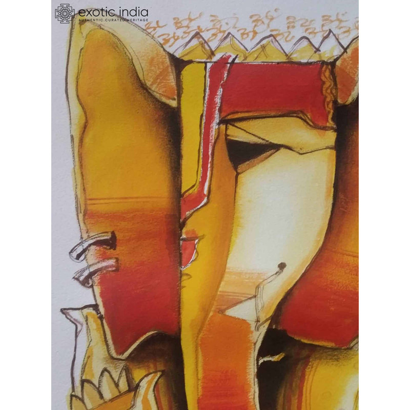 Blessing Ganesha Acrylic Painting by Arvind Mahajan – 16"x12" Contemporary Indian Spiritual Art for Home & Office Décor