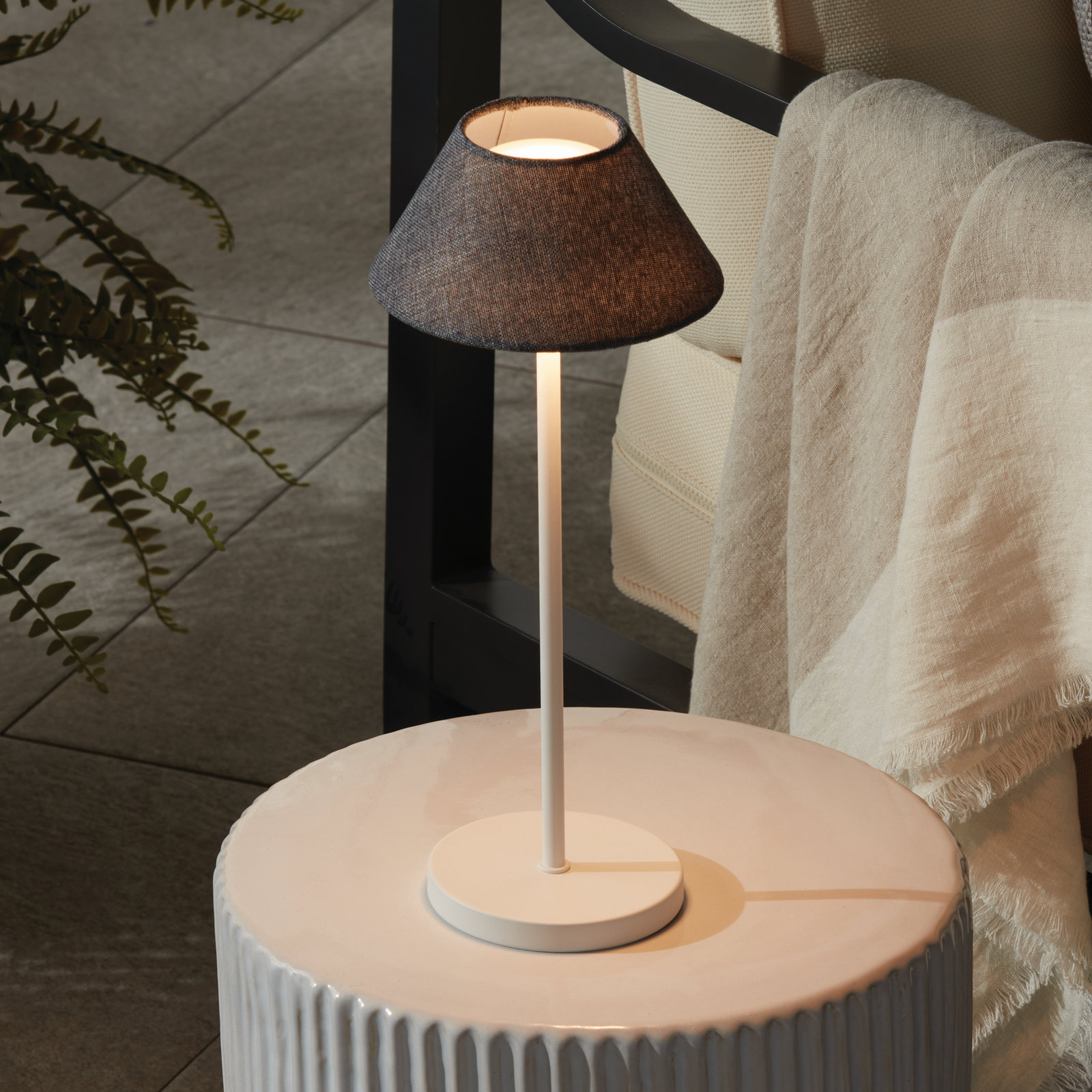 Ealey Linen Cordless Table Lamp, 14'' H x 6'' W x 6'' D, Gray, Gray
