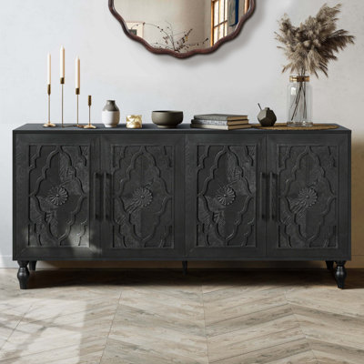 Carved Flower Door Large Storage Cabinet With Metal Handle Suitable
