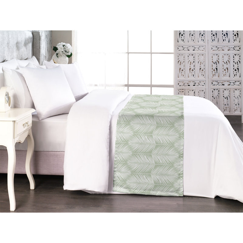 Chemin de lit en satin , Vert pâle / blanc, Très grand lit