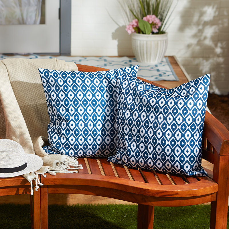 Ensemble de coussins d'extérieur noirs Ikat 18 x 18/2, Bleu