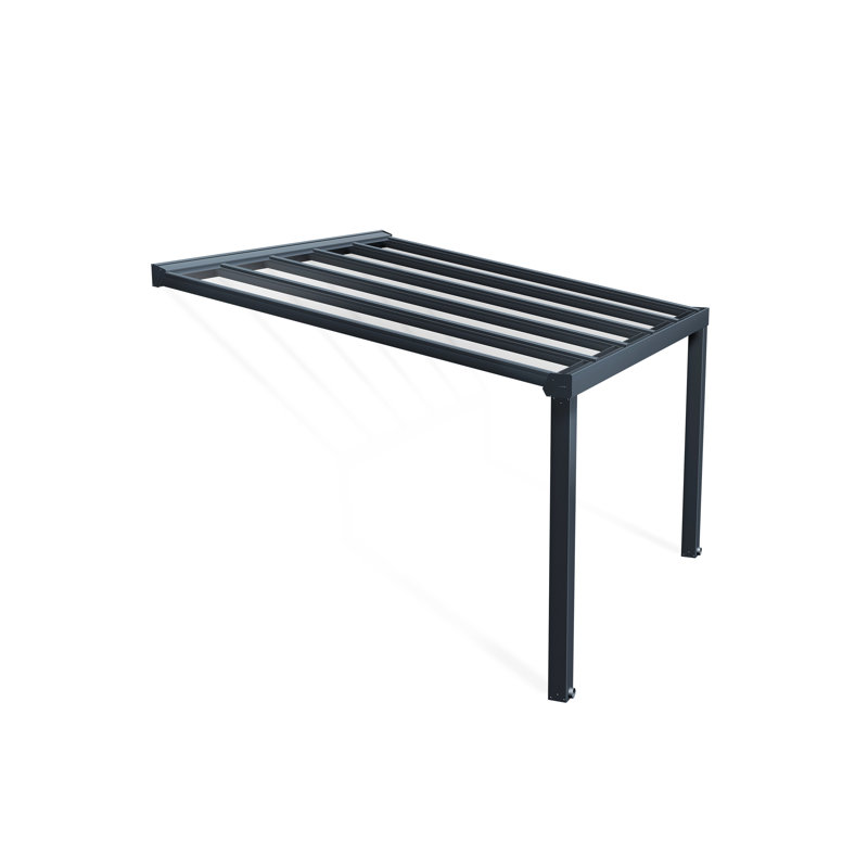 Palram - Canopia Stockholm 12' W x 11' D Polycarbonate Aluminum Stationary Slope Patio Awning Gray/Clear, 11' x 12'