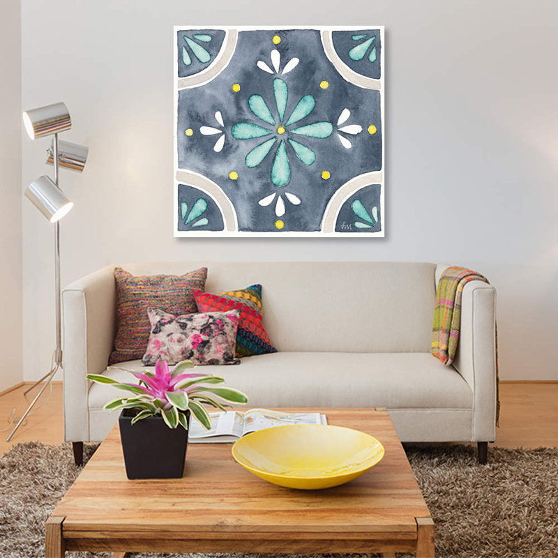 « jardin escapade tile i blue », impression sur toile, H 18 po x l 18 po x P 1,5 po, Toile tendue, Pas de tapis