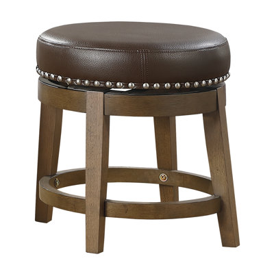 Tabouret pivotant à 360 degrés en similicuir brun 2 - garniture cloutée, structure en bois massif pour la décoration de la salle à manger, chaises 2 pièces, rond, structure, siège pivotant, siège de 18 po