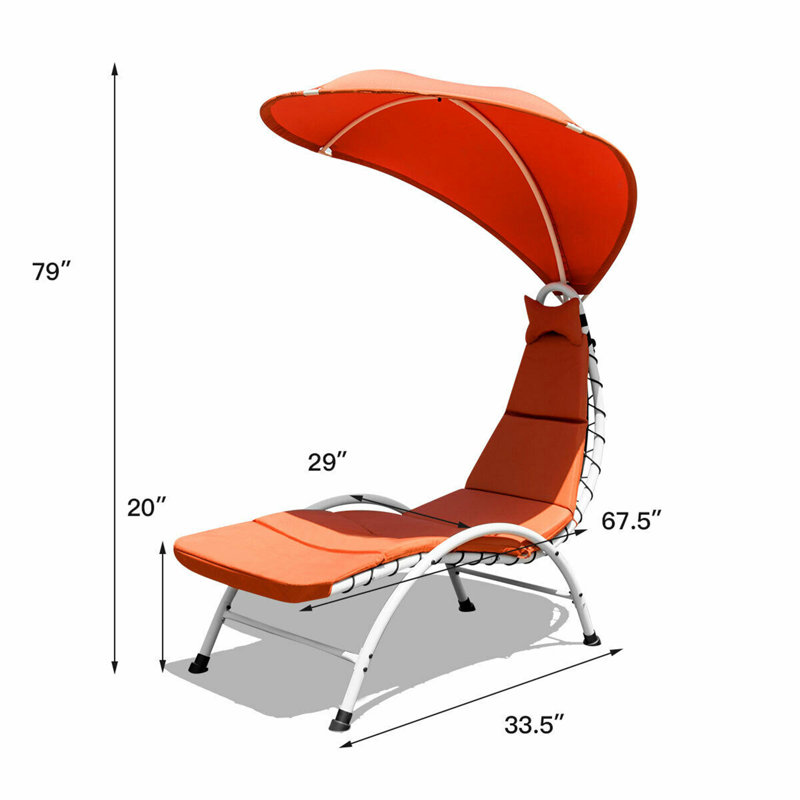 Chaise longue simple avec coussin 67,5 po, Orange