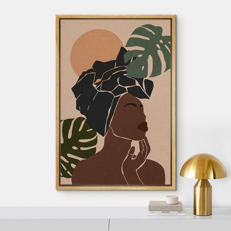 Portrait d'une femme noire afro-américaine élégante Mid-Century, Cadre flottant naturel, 36" H x 24" W x 1.5" D