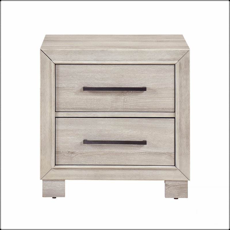 Table de chevet moderne à deux tiroirs gris avec rangement durable et élégantes poignées en laiton, parfaite pour les chambres élégantes