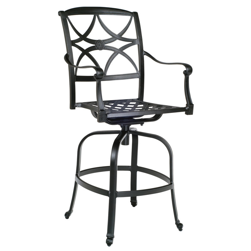Wiltshire Outdoor Swivel Bar Stool, Textured Black, 30.25", Canvas Navy Sunbrella® Canvas