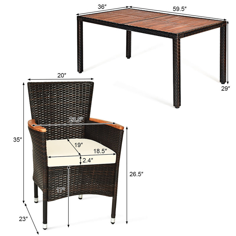 Pecos 6 - Person Acacia Patio Dining Set with Rectangular Table , Cushions Included, Black