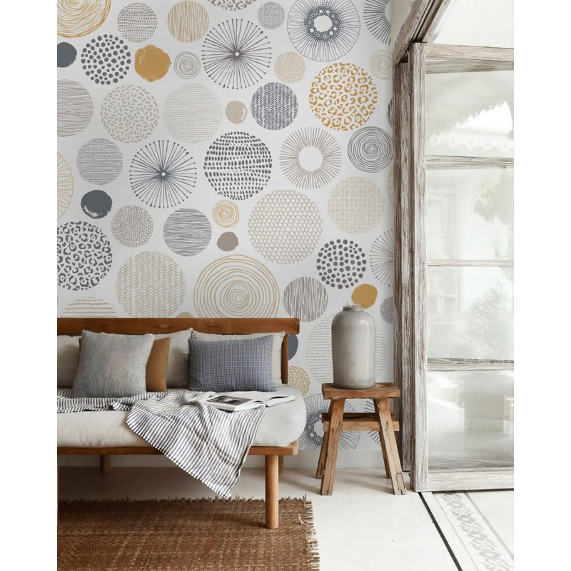 Papier peint amovible géométrique à cercles abstraits, L 75 po x l 112 po