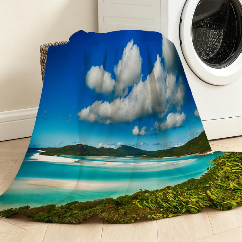 Jeté en flanelle bleue ultra douce en molleton, Whitehaven Beach Lagoon à imprimé recto, Jeté 30 po x 40 po