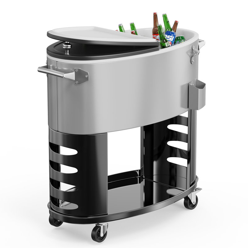 70QT Oval Freezer Patio Cooler Cart, Silver