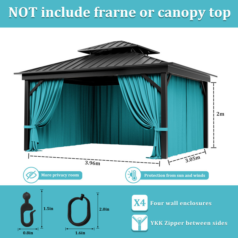 Rideaux à 4 panneaux latéraux pour pavillon de jardin, seulement rideaux, H 78,74 po x l 156 po x P 120 po, Bleu lac