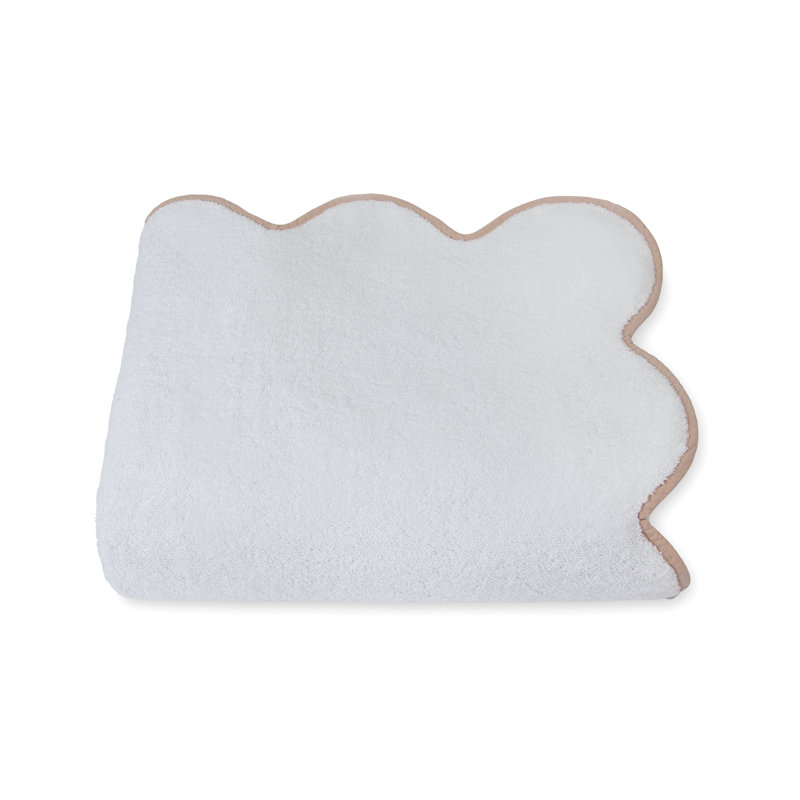 Scalloped Hand Towel, White/Brown, Bath Towel