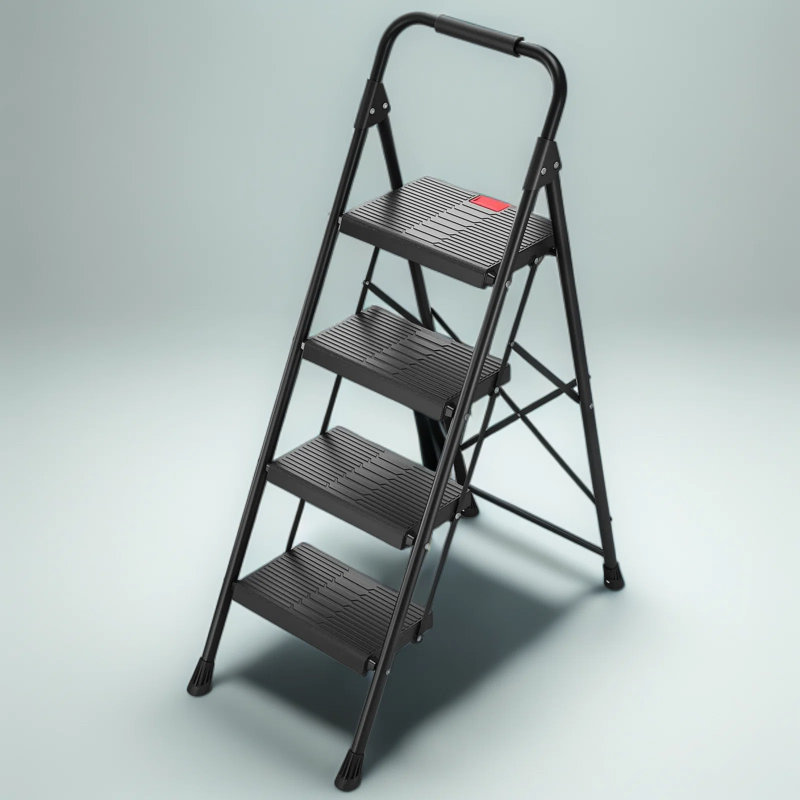 Échelle pliante à 4 marches avec rampe de sécurité, pédales larges antidérapantes et conception verrouillable sécurisée, escabeau en acier robuste pour la maison, le bureau et l'atelier
