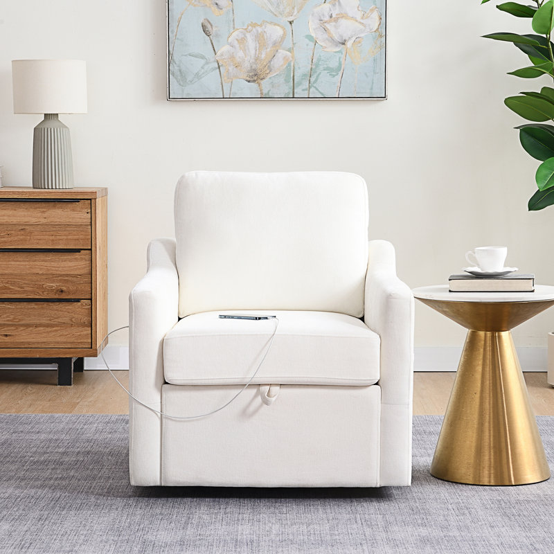 Swivel Arm Chair with Soft Chenille Fabric, Comfy Accent Chair for Living Room. Bedroom, White