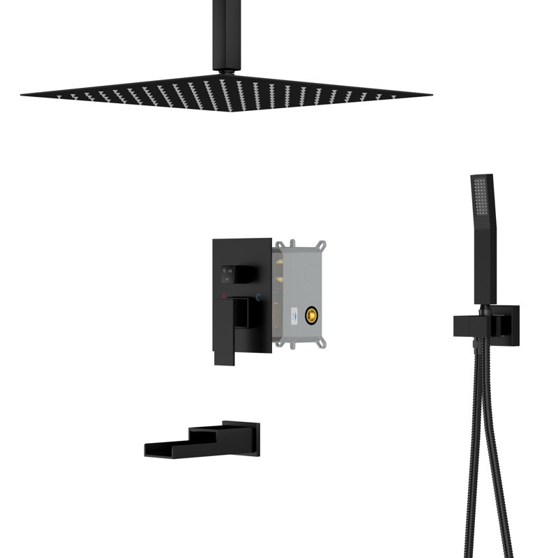 16" Multi Function Dual Shower Head Adjustable Ceiling Mounted Shower, Black