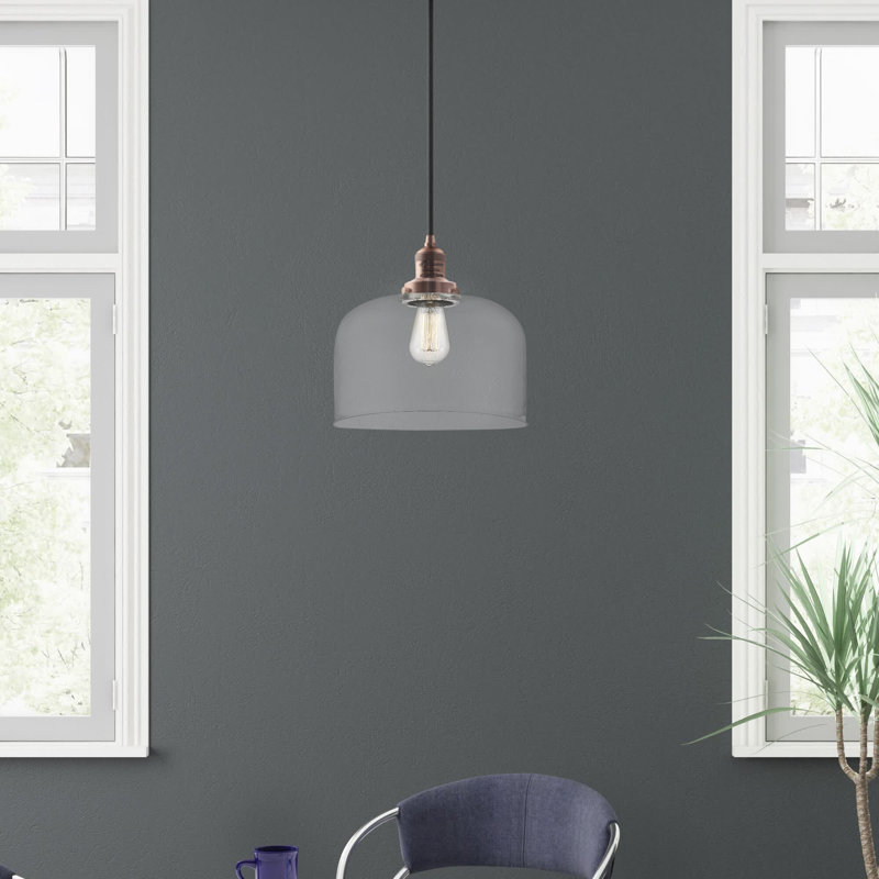 Luminaire suspendu en forme de dôme à 1 lumière Barahona, Cuivre antique, Ampoule non incluse, Transparent