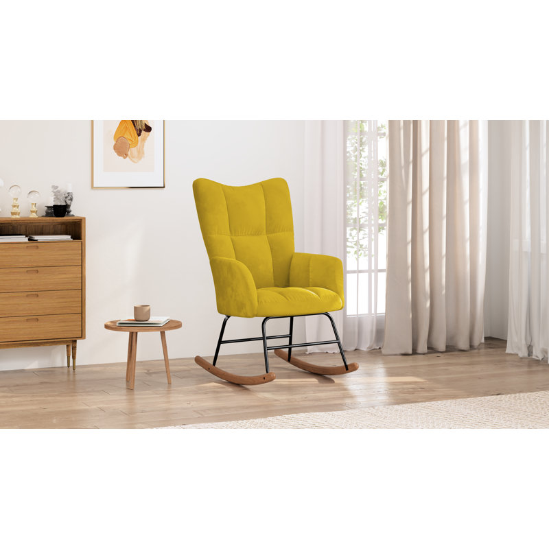 Chaise berçante Hrisula, Jaune moutarde, Noyer