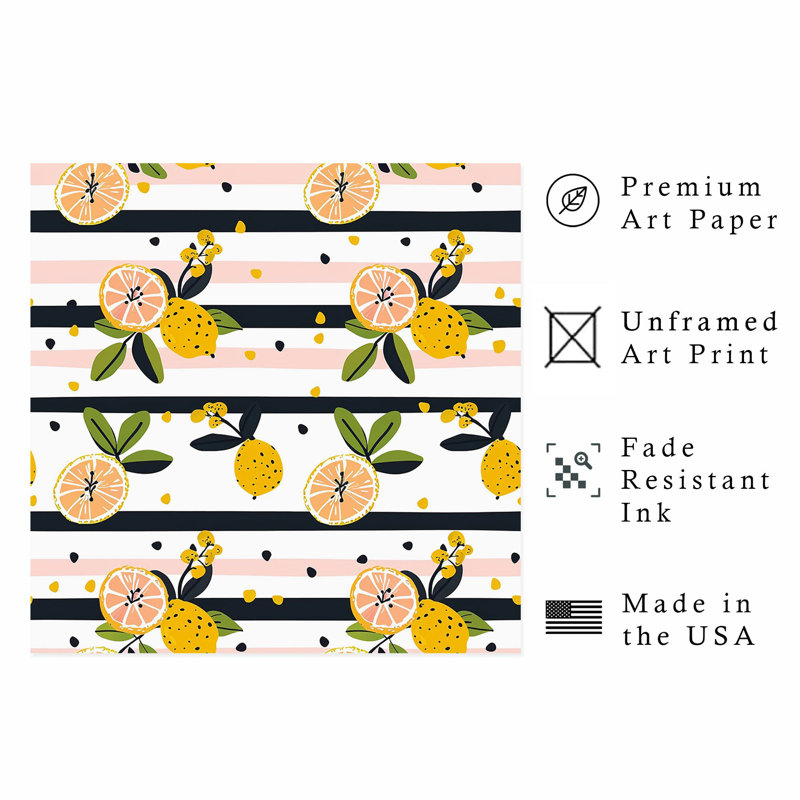 «Food and Kitchen Lemons & Stripes II», reproduction d'art moderne sans cadre, H 14 po x l 14 po