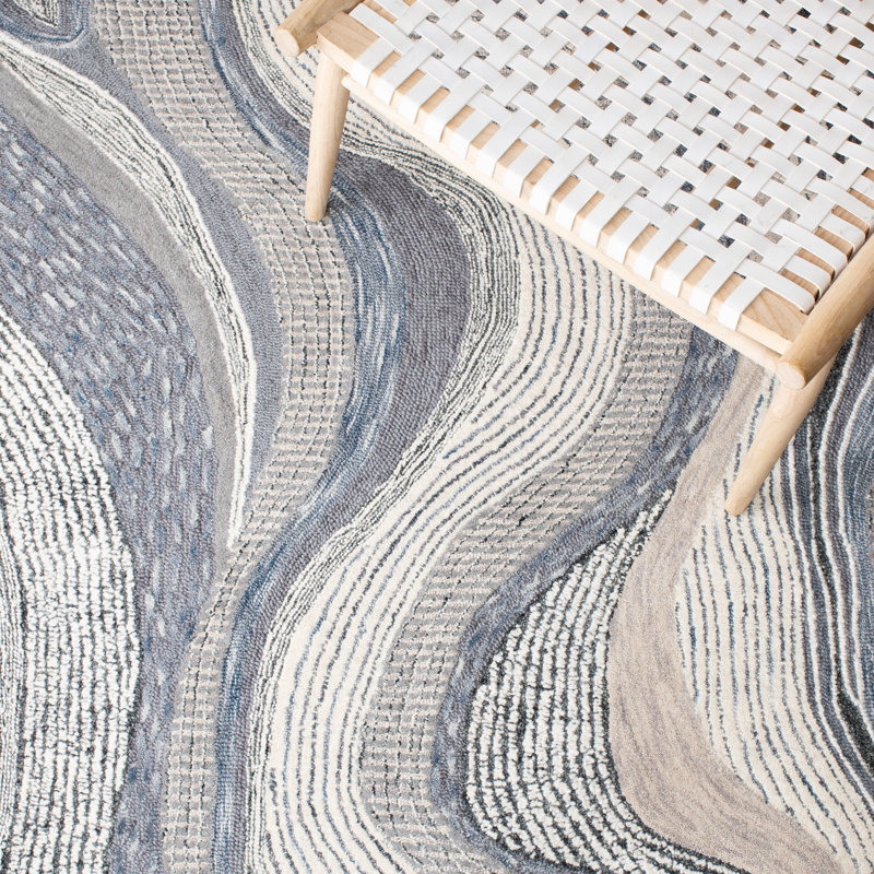 Tapis gris / ivoire en laine touffeté à la main à motif abstrait Albrey, Rectangle 4 pi x 6 pi