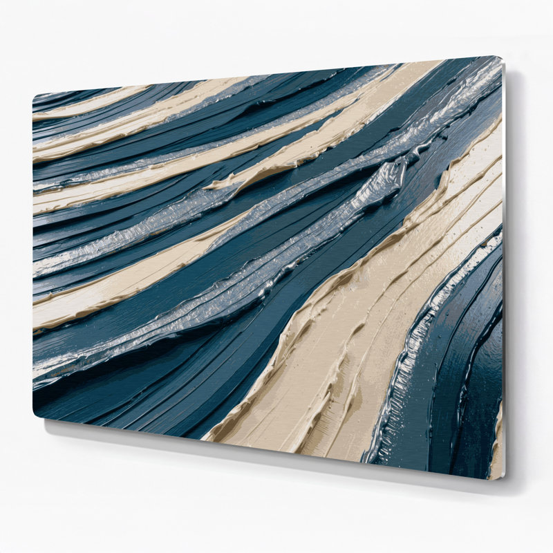 Art mural en métal horizontal rayé bleu acier gris crème, H 11 po x l 14 po