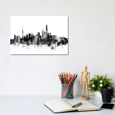 Shanghai, China In Black And White by Michael Tompsett - Wrapped Canvas Gallery-Wrapped Canvas Giclée