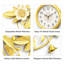 Grande horloge murale décorative florale dorée en métal pour le salon, la réception de bureau, le café, décorations d'hôtel