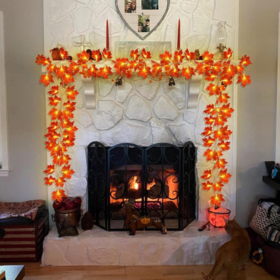 4 Pack Fall Decor Fall Garland With Lights Fall Decorations For Home, Total 40Ft 80LED Enlarged Maples Leaves Fall Lights Battery Operated Autumu Harvest Halloween Thanksgiving Decor Indoor Outdoor