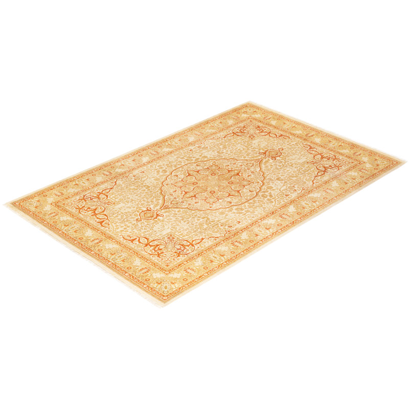 Ivory Hand-Knotted Wool Geometric 6x9 Area Rug