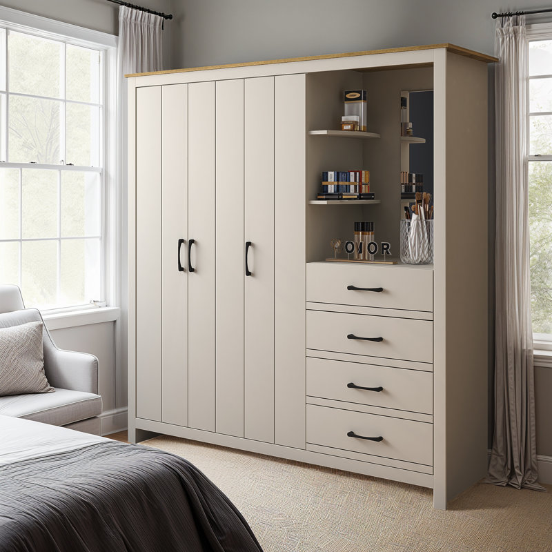 Limestone 3-Door Combi Fitment Wardrobe, Light Grey