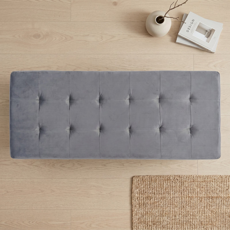 Banc de rangement pliable capitonné avec poche Winningham, Gris foncé