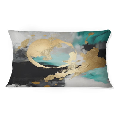 Pleine lune bonheur or et turquoise abstrait V - Coussin décoratif avec peinture abstraite