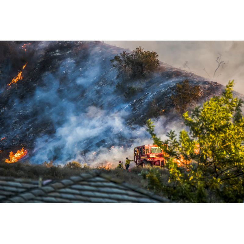 Two Firefighters And Bulldozer - Wrapped Canvas Print, 30cm H x 46cm W