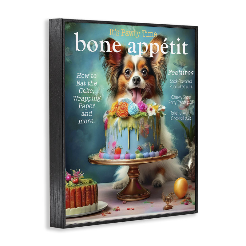 Bone Appetit Dog Magazine Parody Framed Giclee, design by Grotto Studios, 20" H x 16" W, Midnight Black Framed Giclee