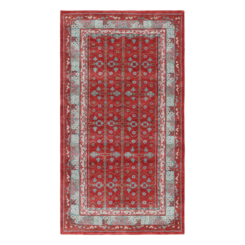 Rug & Kilim’S Khotan Style Rug In Red And Blue With Geometric Patterns