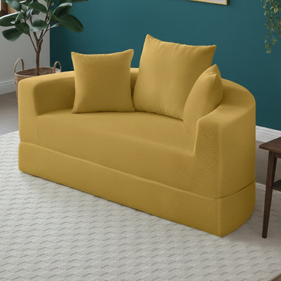 67 Inch Convertible Corduroy Floor Sofa Bed No Assembly Circular Fold Out Mattress Beige