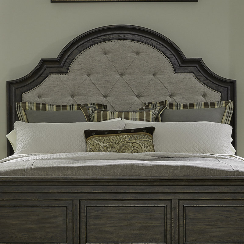 Trelawny Upholstered Bedroom Set, California King, 5 Pcs: Bed, Nightstand, 2 Dressers, Mirror