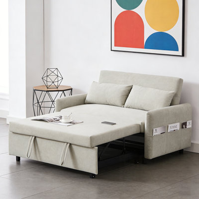 Upholstered Loveseat with Adjsutable Backrest, Storage Pockets, 2 Soft Pillows and USB Ports