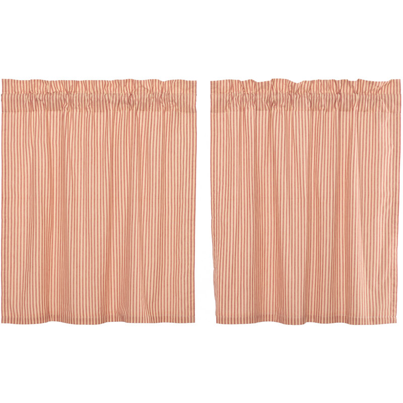 Sawyer Mill Cotton Striped Tailored Cafe Curtain, 72" W x 36" H, Country Red/Dark Tan