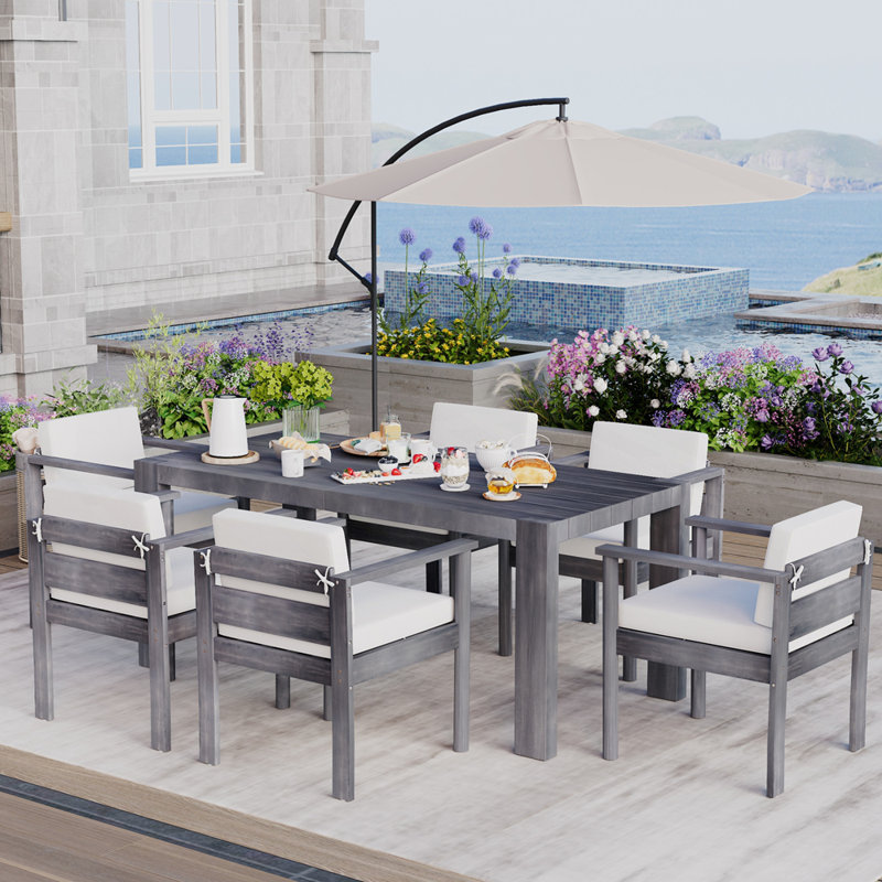 7-Piece Patio Dining Table Set, Outdoor furniture sets ,Patio Table and Chairs Set, Gray, 29.9" H x 70.8" W x 33.8" D