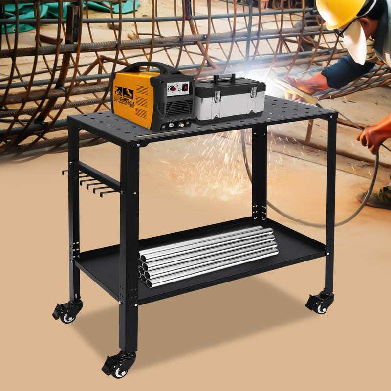 36''×18''Portable Welding Table with Holes with Wheels on Top