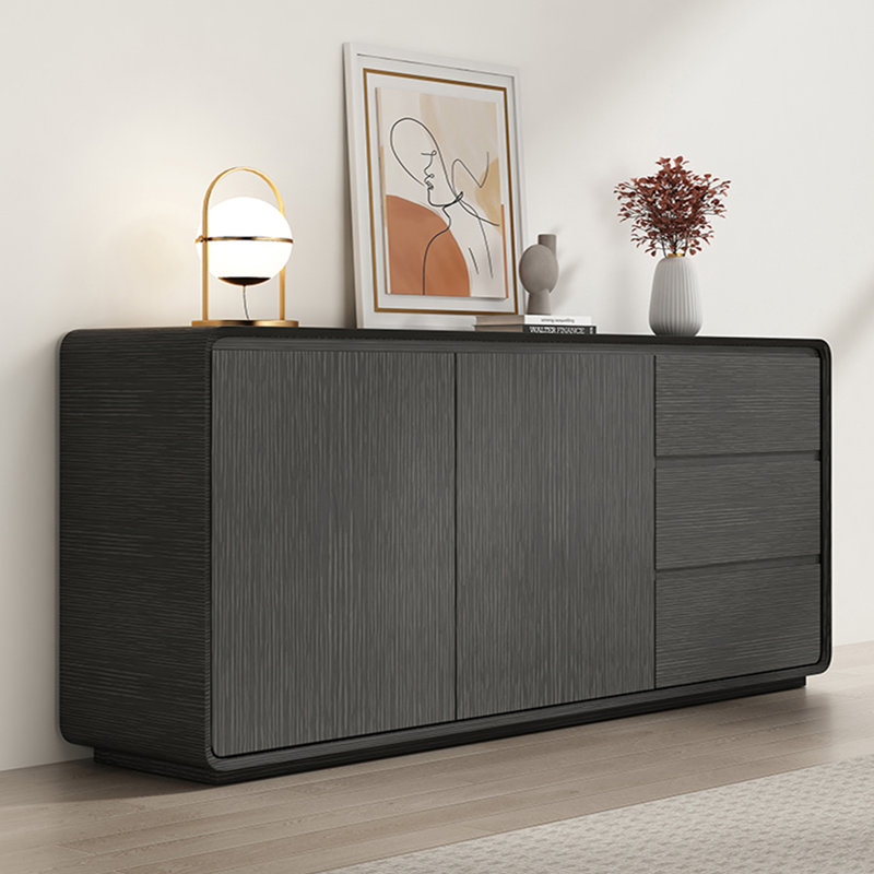 Modern Simple Solid Wood Sideboard, Black/Gray, 31.49" H x 70.86" W x 15.75" D
