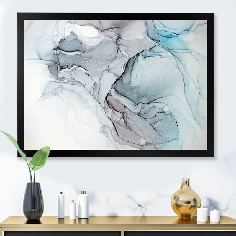 Luxry Blue and Grey Marble Art Ripples IV - Art mural moderne sur toile, Toile avec cadre noir, H 8 po x l 12 po x P 1 po
