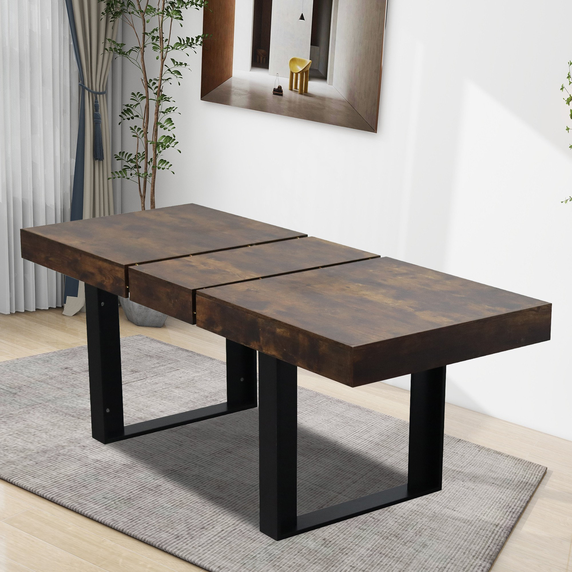 17 Stories Modern Farmhouse Wooden Extendable Dining Room Table | Wayfair
