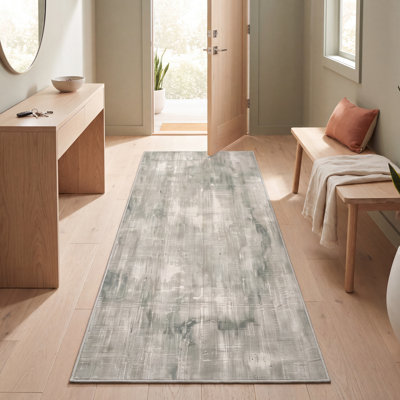 Tapis Sterling moderne vieilli uni vert crème gris blanc antidérapant à poils courts, lavable, pour intérieur et extérieur, adapté aux animaux domestiques, salon, chambre, salle à manger, entrée, couloir, bureau