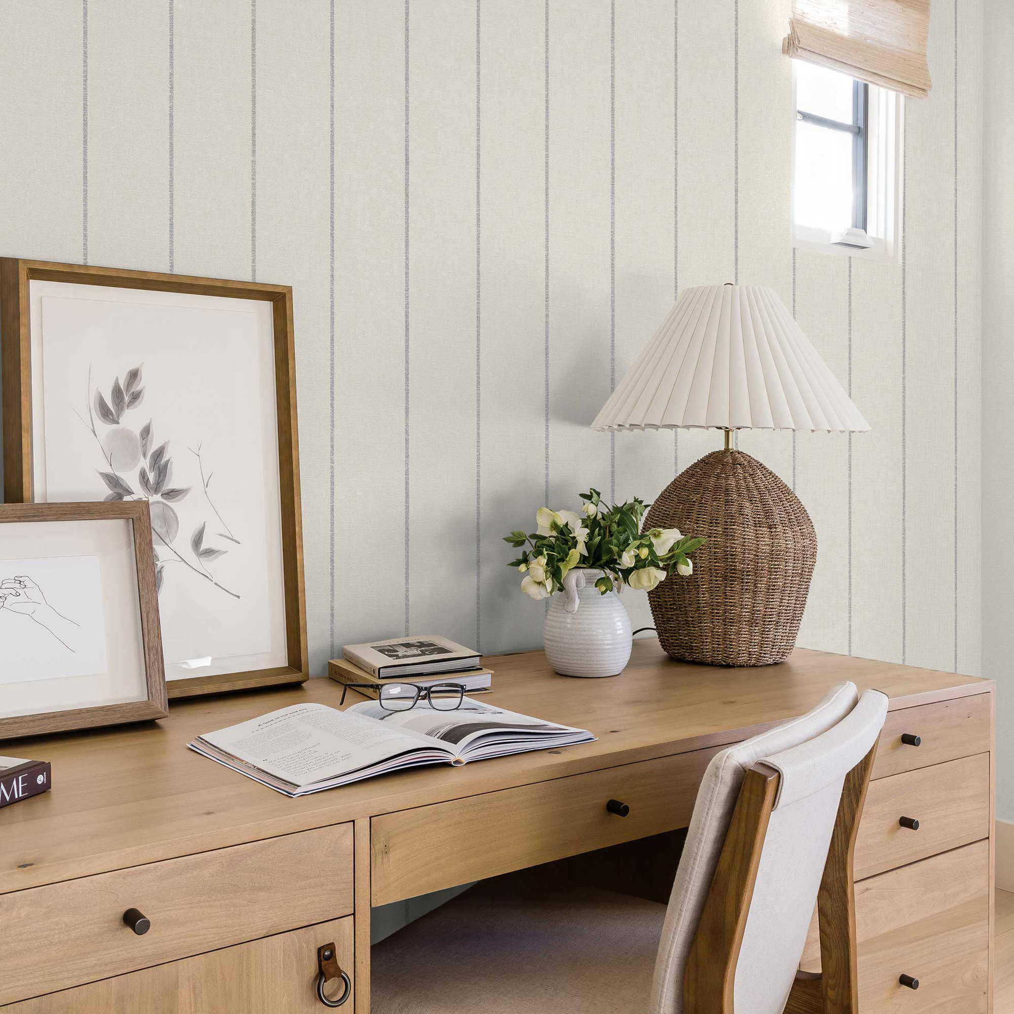 Bursa Stripe Textured Peel and Stick Wallpaper By Pure Salt, White